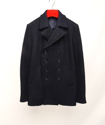 Men's Alberto Aspesi ATA Double Breasted Navy Blue Pea Coat Wool Size M Slim Fit