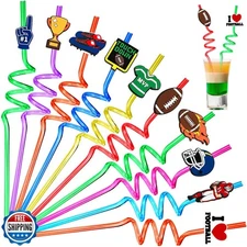 JANYUN Football Straws, 20 Pcs Reusable Football Theme Plastic Drinking Straw