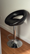 Swivel Barstool w/ Backrest & Footrest, Black Solid Seat, Chrome Base