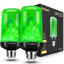 Hompavo 【Upgraded】 LED Flame Light Bulbs, Green Flickering Light Bulbs with U...