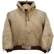 Vintage Mens Carhartt Thrashed Distressed Faded J130 BRN Hooded Canvas Jacket L