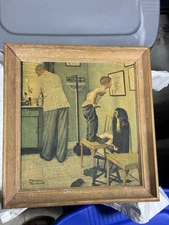 Norman Rockwell Framed Art Print Vintage Doctor Office Scene Wood Frame