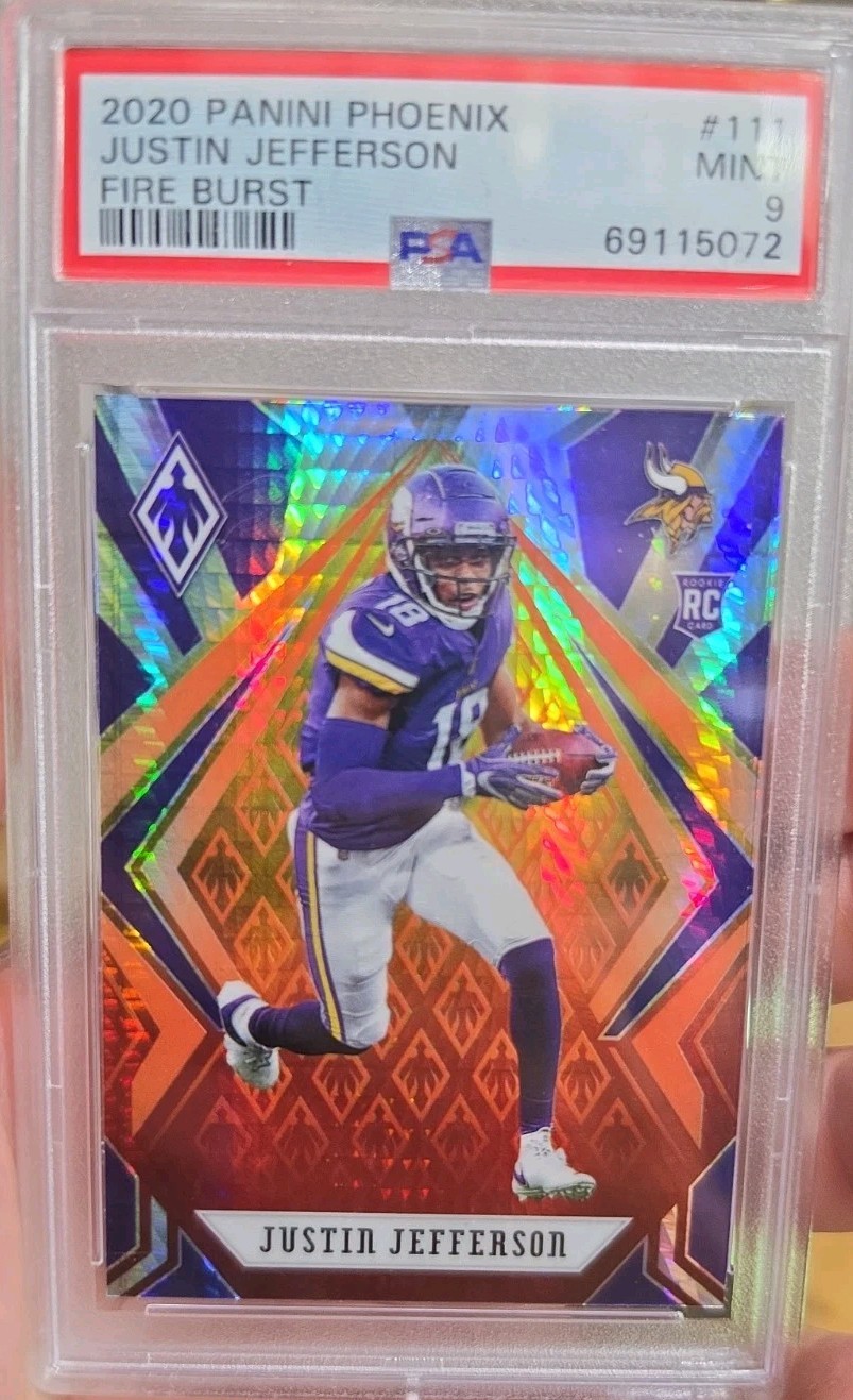 JUSTIN JEFFERSON 2020 PHOENIX FIRE BURST REFRACTOR ROOKIE #111 VIKINGS ~ PSA 9🔥