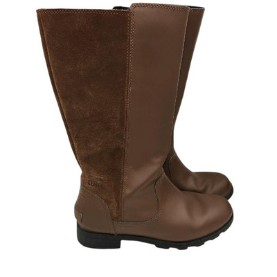 Sorel Youth Emelie Leather Suede Tall Boots Size 5 Brown