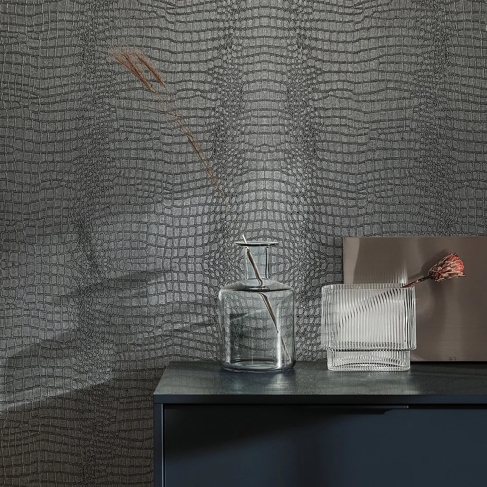 Black Crocodile Textured Peel and Stick Wallpaper Self Adhesive Vinyl Wall Panel - Image 3 of 4