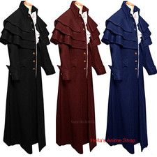 Victorian Style Mens Long Trench Cape Cloak Costume Jackets Medieval Frock Coat