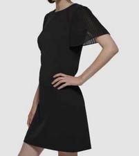 Tony Hilfiger Womens Black Pleated Chiffon Sleeve Sheath Dress Size 6 $99