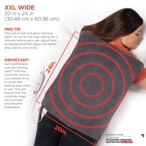 Calming Heat XXL-Wide Massaging Weighted Heating Pad by Sharper Image- Electr... - Picture 4 of 6