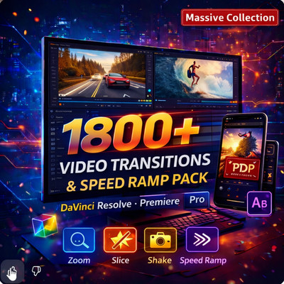 1,800 Speed Ramp & Video Transitions  DaVinci Resolve Premiere Pro After Effects