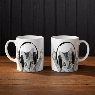 DJ Katze Keramiktasse 11 Unzen lustige Katzenliebhaber Kaffeetasse nur Handwäsche Geschenk