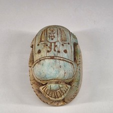 Vintage Egyptian Scarab Beetle Figurine Faux Stone Hieroglyph Decor 3 in
