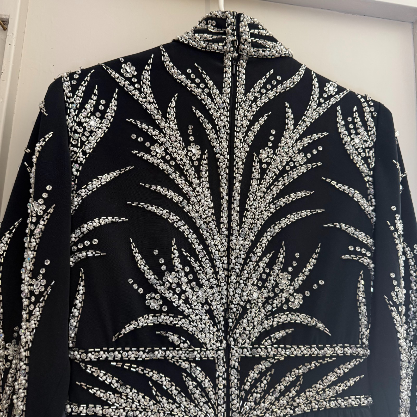 Vintage Oleg Cassini Black Tie Maxi Dress Womens 4 Black Beaded Embellished Silk