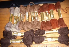 15 MULTI COLOR BROWN  PERSIAN TYPE YARN  TAPESTRY 100% Wool 8 Yards EACH