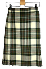 VTG Pure New Wool Back-Pleated Kilt Midi Skirt 10 Plaid Tartan Leather Buckle