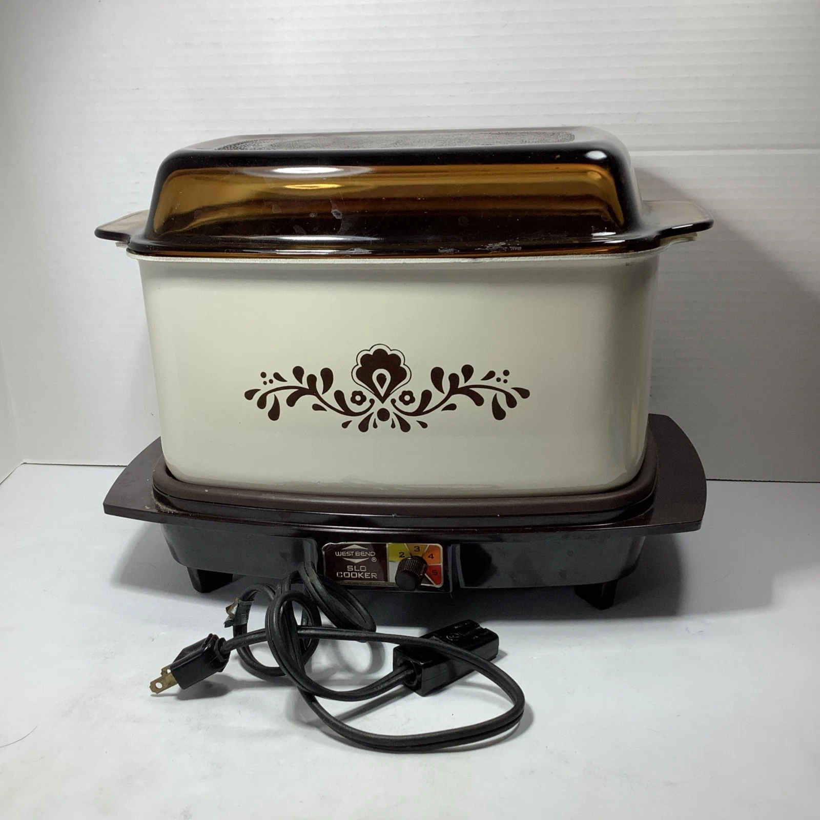 Vintage West Bend 6 Qt Multi-Purpose Slow Cooker Amber Lid 84114