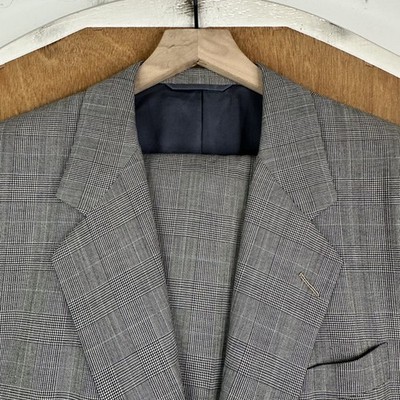 VTG Hickey Freeman Suit Mens 40R Gray Glen Prince of Wales 2 Button Wool Canvas