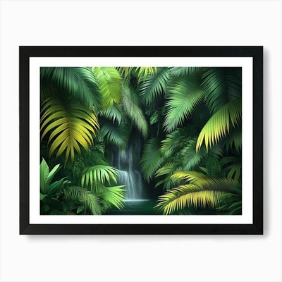 Waterfall In The Jungle 2 Art Print Framed Wall Art Poster Canvas Print Picture