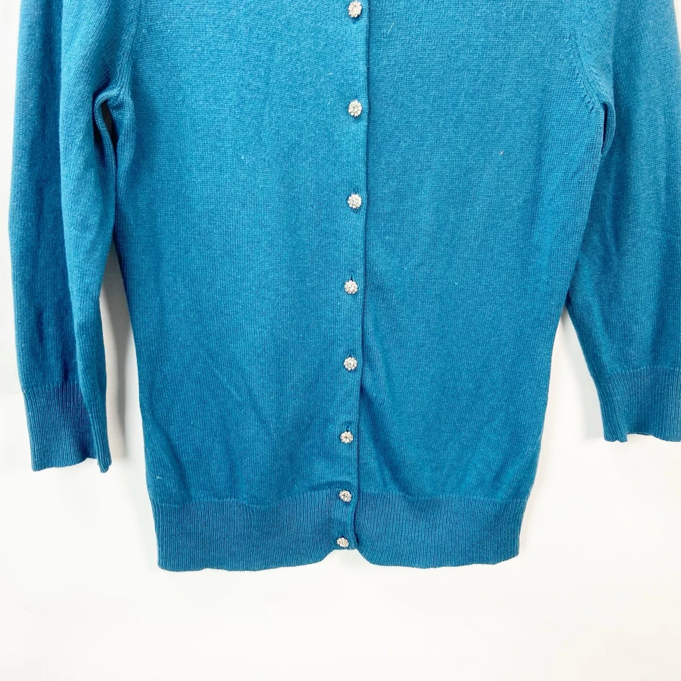 Vintage Express mediano para mujer. Cárdigan abotonado mezcla seda cachemir verde azulado Foto 3 de 4