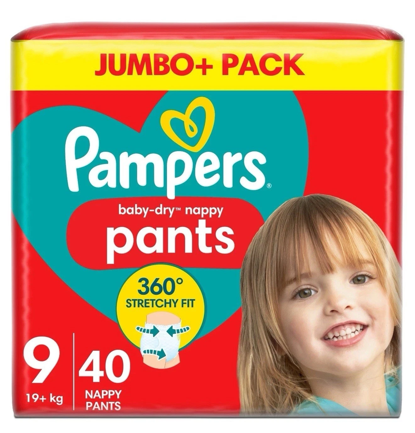 2 x Pampers Baby-Dry Pants Nappy Size 9 19kg+ Disposable Pull-On Giant 40 Pack