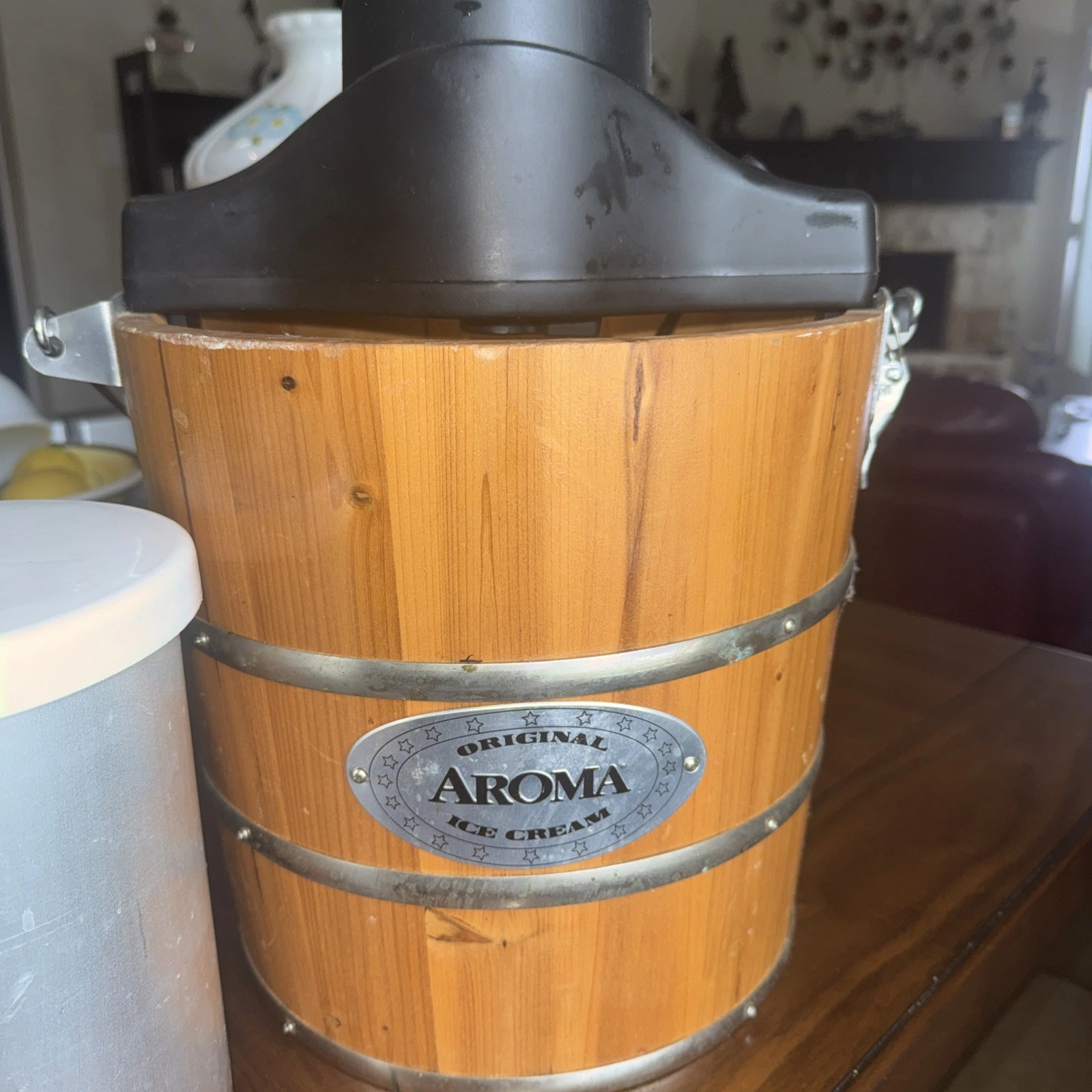 Aroma 4 Quart Ice Cream Maker Hand Crank And Electric PreOwned Working AIC-204EM