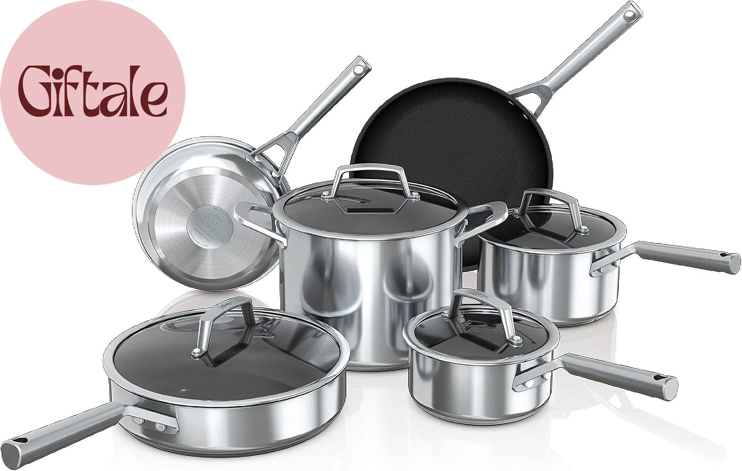 Ninja C69500 Foodi Neverstick Stainless 10-Piece Cookware Set with Glass Lids, P