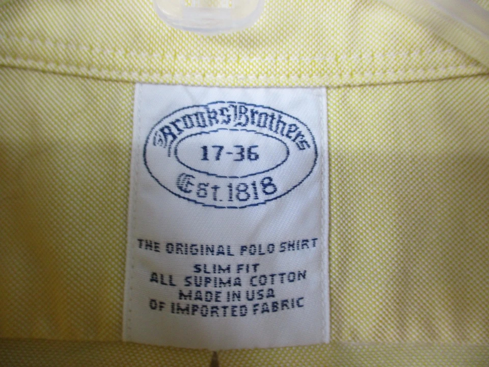 Brooks Brothers Shirt Mens 17-36 Yellow Oxford Slim Fit Supima Cotton Made USA - Image 3 of 4
