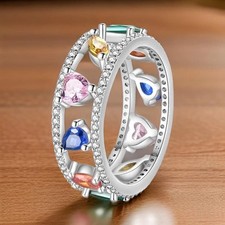 Rainbow Crystal Geometric Ring 925 Sterling Silver Ring