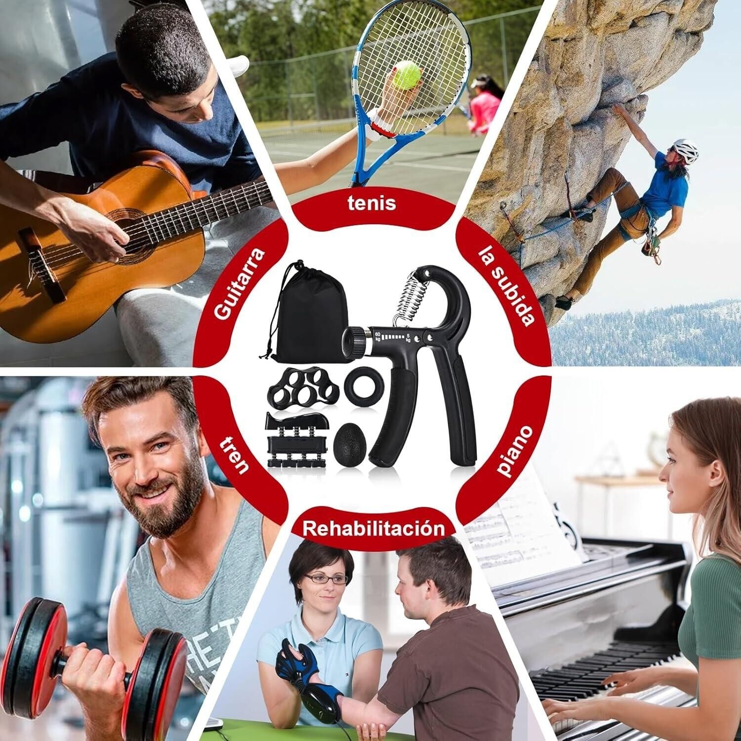 5-Pack Adjustable Hand Grip Strengthener Forearm Trainer Kit