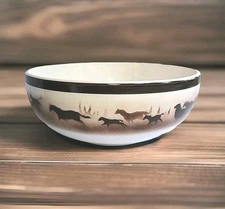 Large 10" Equestrian Brown Ombre Horses Lodge Stoneware Big Sky Centerpiece Bowl
