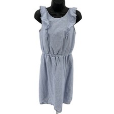 J.Crew Mini Dress Womens 2 Ruffle-Shoulder Blue White Striped Linen Cotton Lined