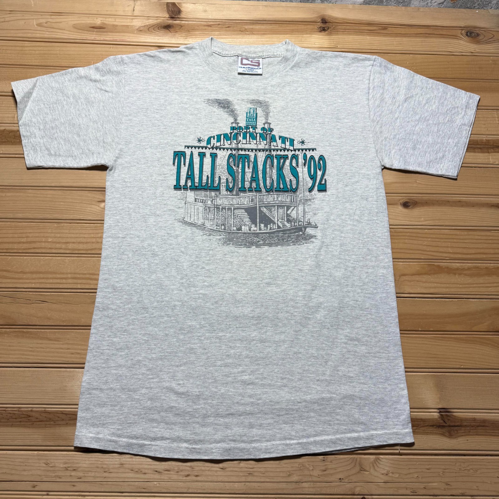 Vintage 1992 Port of Cincinnati Tall Stacks Steamboat Graphic T-Shirt - Large