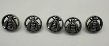 Lot Five Bee Metal Silver Tone Shank Buttons 1/2" 12mm Vintage Honeybee