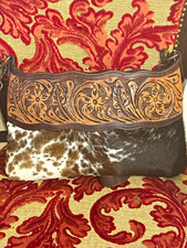 Women s Brown/White Cowhide Look Western Shoulder Bag Tooled Floral, Stitching