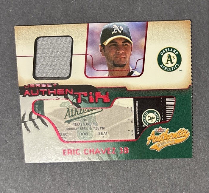 2002 Fleer Authentix Jersey Authentix Ripped Eric Chavez #JA-EC