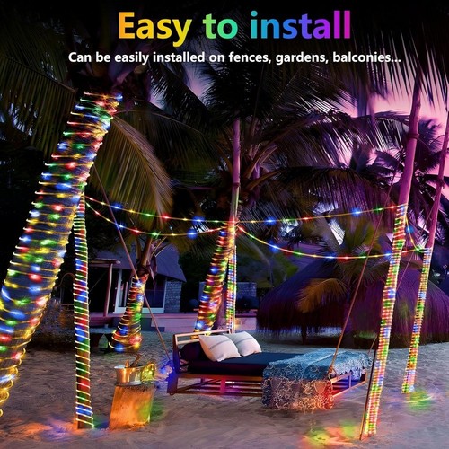 Solar Rope 100 LED Fairy String Strip Lights Outdoor Garden Waterproof Christmas - Picture 9 of 17