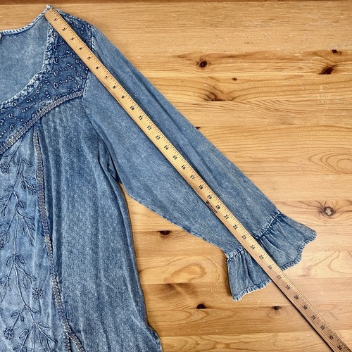 AVENUE Peasant Top Women's Size 14/16 Blue Rayon Flowy Loose Lightweight Blouse - Picture 18 of 20