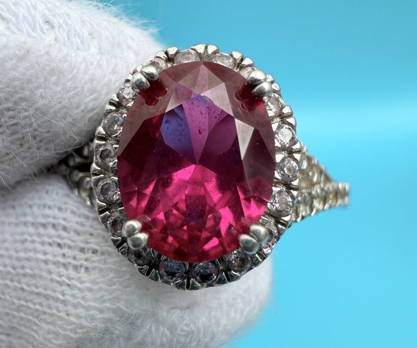 Sterling Silver Ring with Red Ruby Like Gemstone - image 4