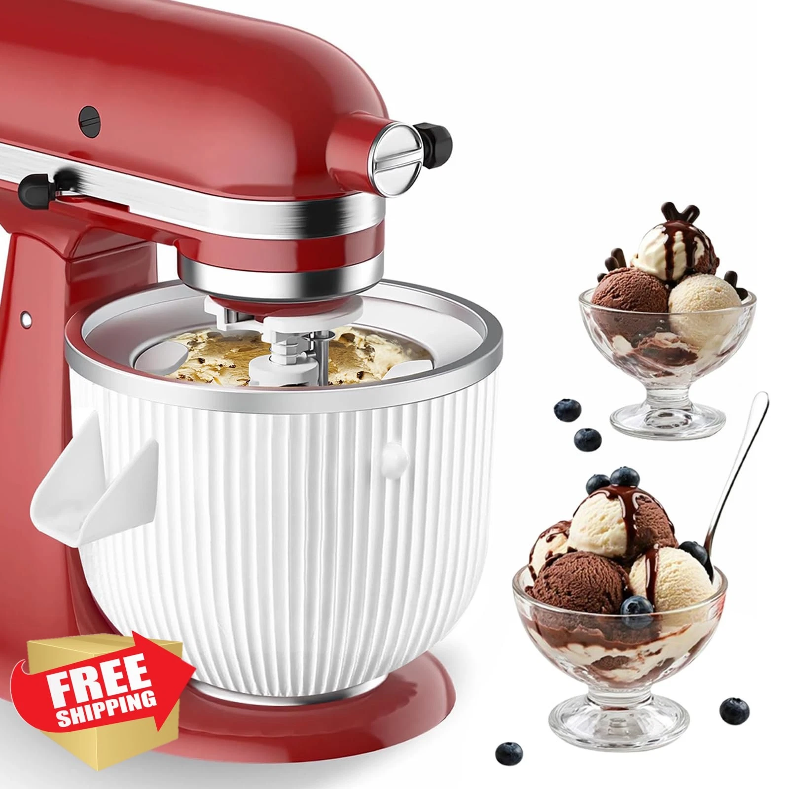 KitchenAid Ice Cream Maker Attachment 2 Qt White fits 4.5/5QT 6QT Mixers