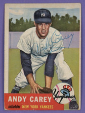 1953 Topps #188 Andy Carey New York Yankees Signed Card (Dec'd 2011)