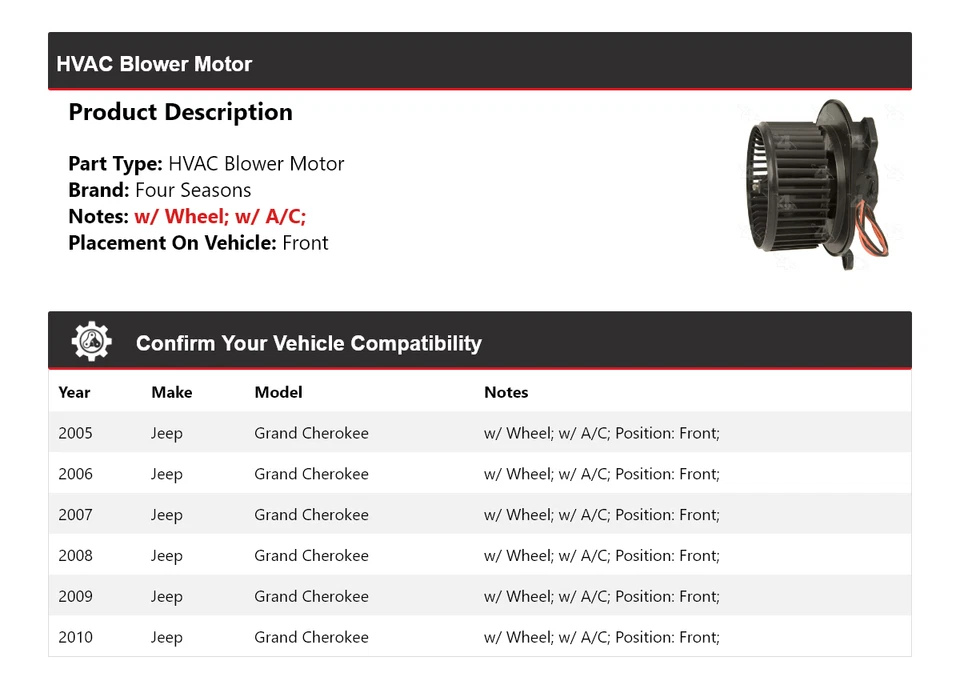 Motor soplador delantero 4 estaciones 2006 2007 para Jeep Grand Cherokee 2005-2010 Foto 2 de 4