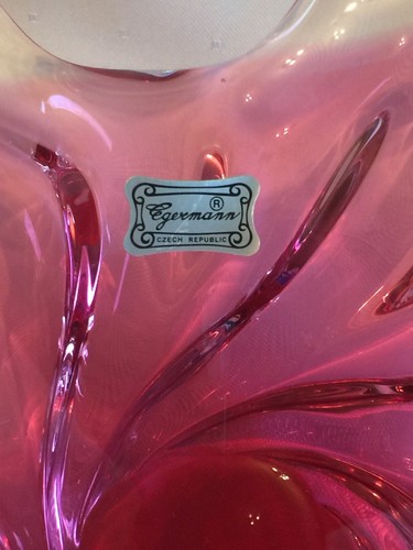 Mid Century EGERMANN CZECH REPUBLIC ART GLASS FLARED LIP BOWL Magenta Clear 9” - Picture 6 of 10