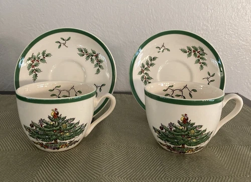 Set Of 2-Spode Christmas Tree Coffee /Tea Cup & Saucer/ Made In England S3324-A2