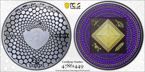 2022 3 Oz Silver $20 Palau Dot Art EGYPT PYRAMID PCGS PR70DCAM Gold Shield Coin. - Picture 3 of 20