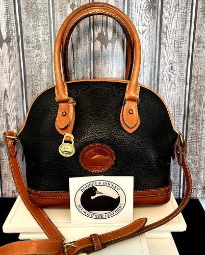 Vintage Original USA Dooney & Bourke Satchel Dome Satchel Bag Navy Tan Leather