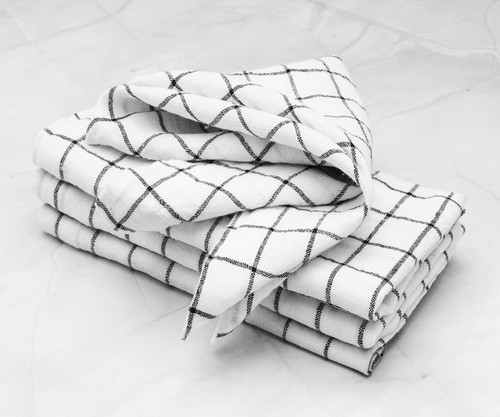 Black Plaid Napkins 100% Pure Linen Napkins Set of 4 Dinner Table Napkins 18x18" - Picture 9 of 13
