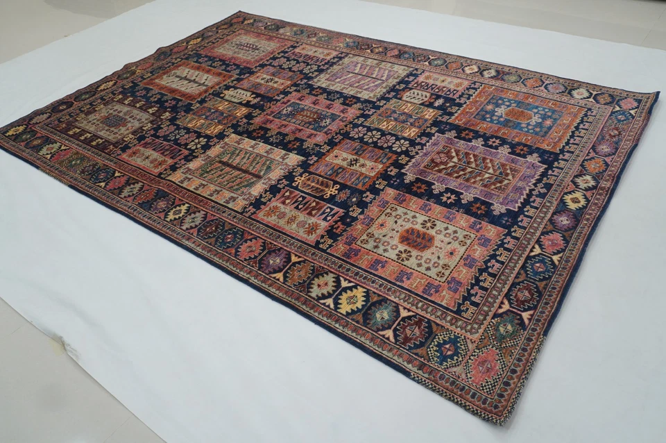 7 x 10 ft Navy Blue Samarkand Afghan Hand Knotted Wool Oriental Area Rug - Image 3 of 4