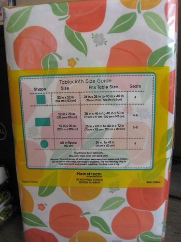 52" x 90" Mainstream Vinyl Tablecloth Flannel Backing / Peaches On White - Picture 2 of 4