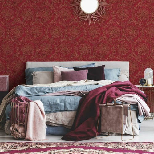 As Creation Asian Fusion Red And Gold Wallpaper Embossed Vinyl Paste The Wall - Picture 2 of 3