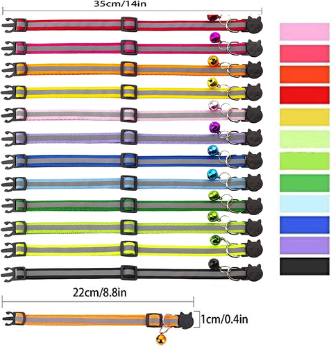 12 PCS Cat Reflective Nylon Cat Collar Bell Adjustable for Small Pet Dog Pupp... - Picture 2 of 7