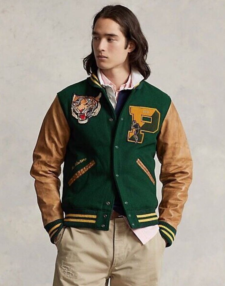 Polo Ralph Lauren Mens Tiger Leather Wool Leather Letterman
